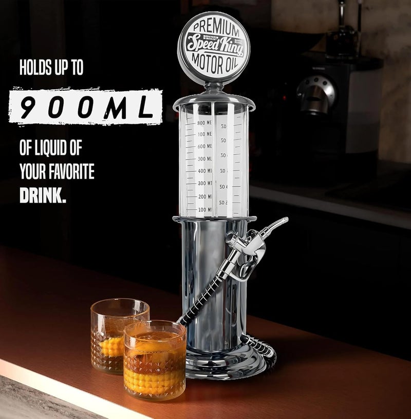 BLKSMITH Pump Liquor Dispenser for Home Bar | Vintage Style Chrome Plastic 30 Fl. oz Liquor Decanter for Man Cave Decor | Beverage Dispenser for Scotch, Vodka, Cocktails, Non-Alcoholic Drink and More - Image 4